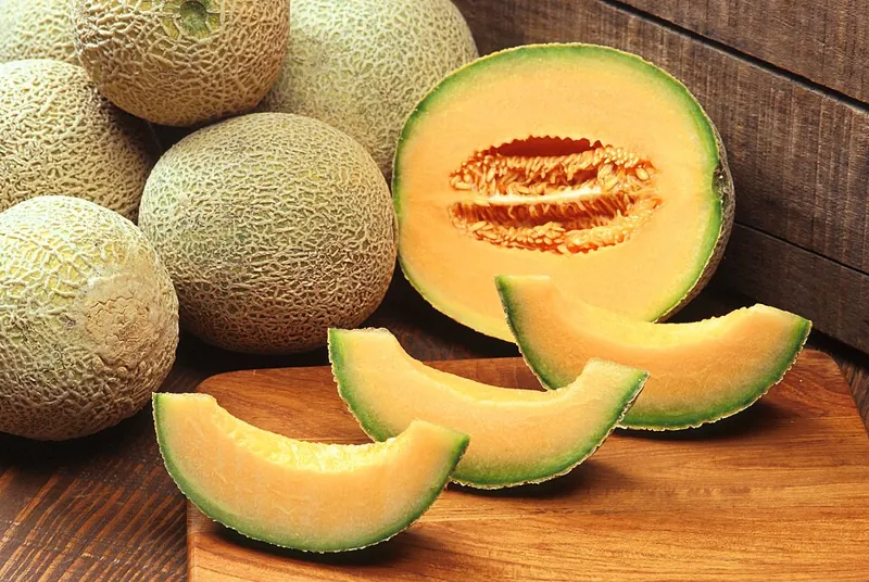 Cantaloupe melons, whole and cut into slices